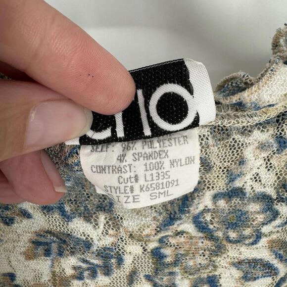 Vintage 90s y2k Clio top small S floral grunge  lace stretch rave party v-neck - Picture 5 of 6